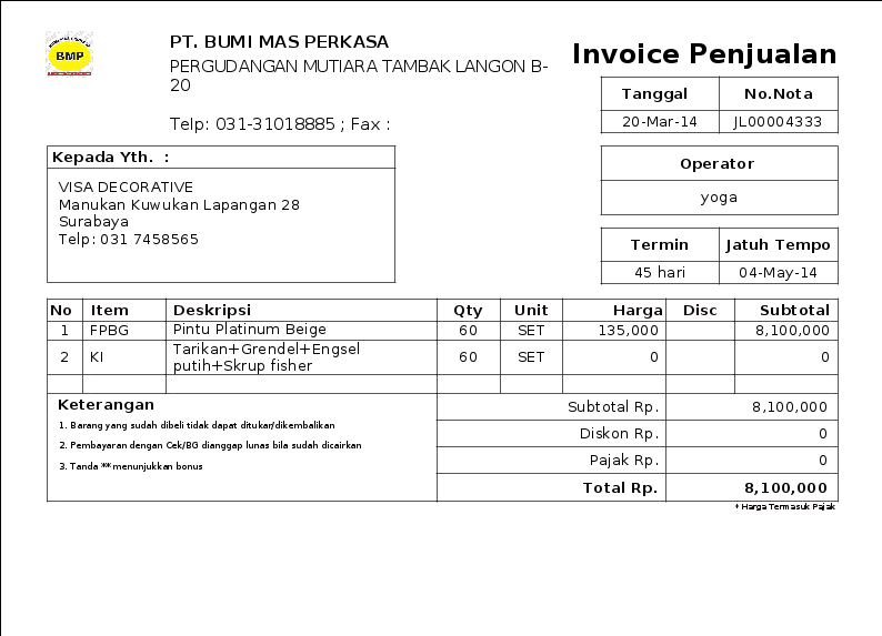 Contoh Invoice Dan Faktur Pajak - Wilayah.id